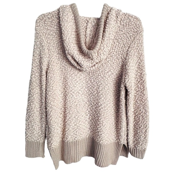 Green Tea Size L Ivory V-neck Popcorn Knit Hooded Sweater - Picture 2 of 7